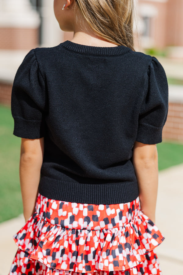 Girls: It's Game Day Black/Red Puff Sleeve Sweater