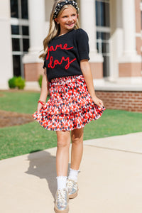 Girls: It's Game Day Black/Red Puff Sleeve Sweater