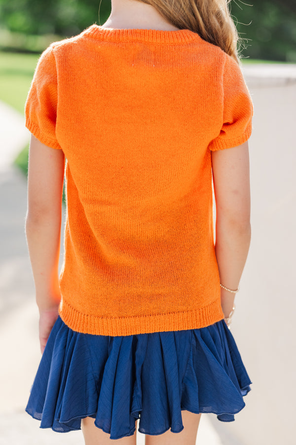 Girls: It's Game Day Orange/Blue Puff Sleeve Sweater