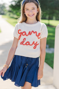 Girls: It's Game Day Ivory/Orange Puff Sleeve Sweater