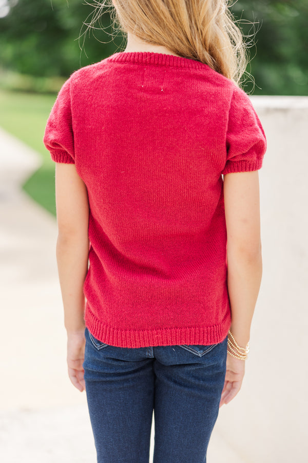 Girls: It's Game Day Crimson/White Puff Sleeve Sweater