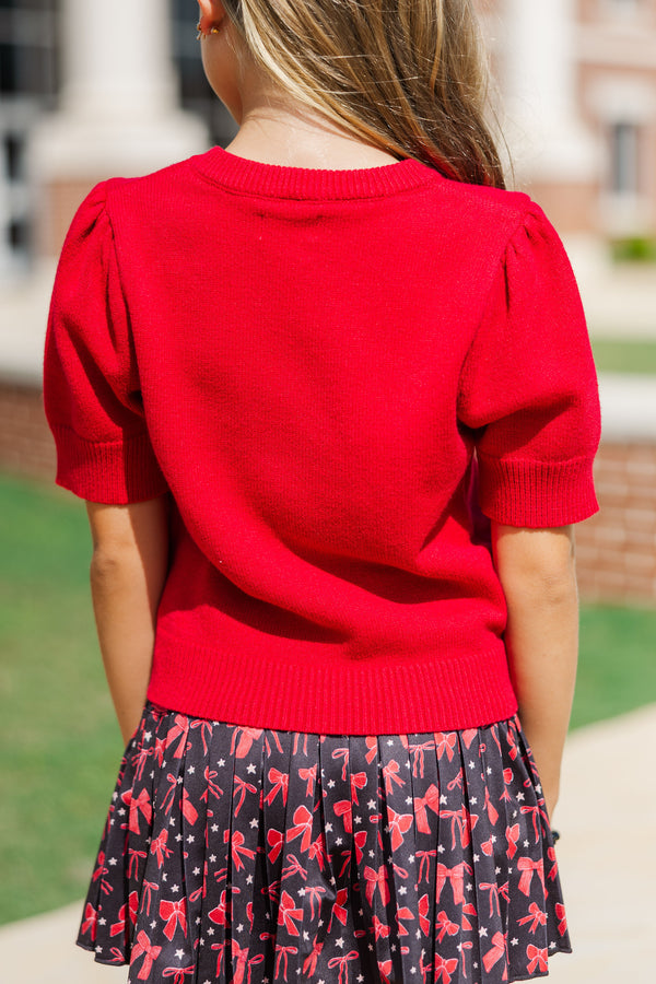 Girls: It's Game Day Crimson/White Puff Sleeve Sweater