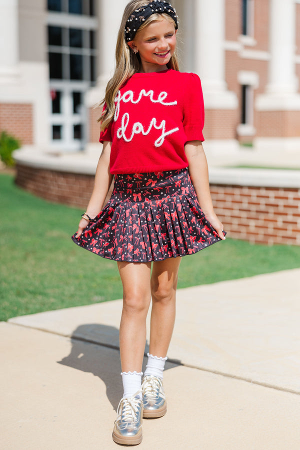 Girls: It's Game Day Crimson/White Puff Sleeve Sweater