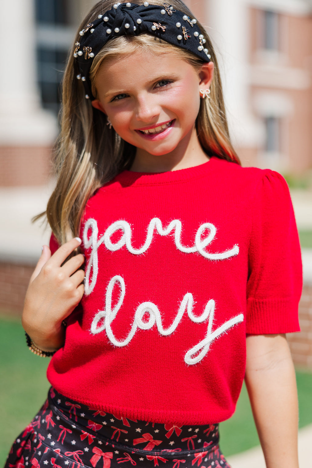 Girls: It's Game Day Crimson/White Puff Sleeve Sweater – Shop the Mint