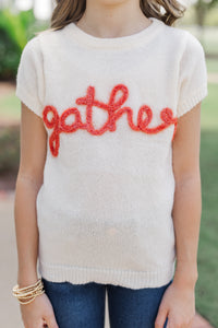 Girls: Gather Round Cream Script Sweater