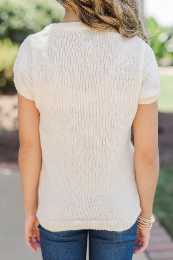 Girls: Gather Round Cream Script Sweater