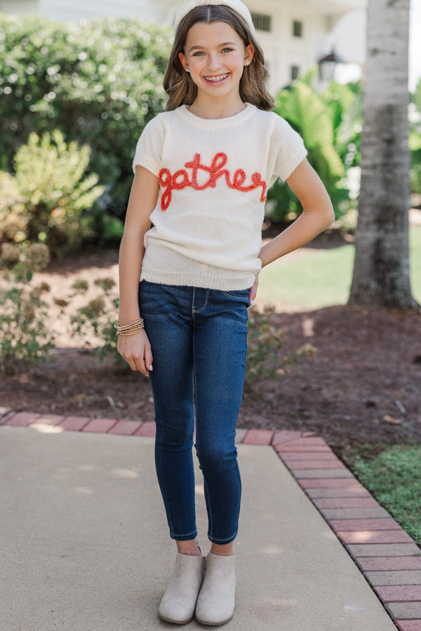 Girls: Gather Round Cream Script Sweater