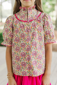 Girls: Keep It Up Pink Floral Blouse