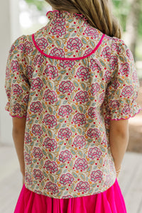 Girls: Keep It Up Pink Floral Blouse