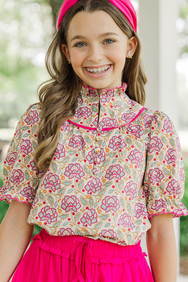 Girls: Keep It Up Pink Floral Blouse