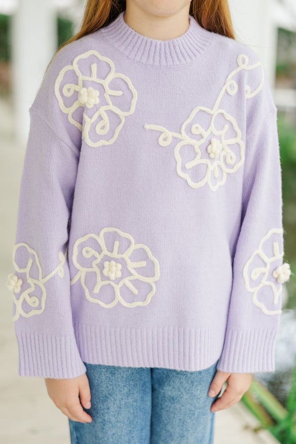 Girls: Keep You Close Lavender Purple Floral Sweater