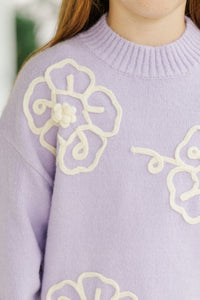 Girls: Keep You Close Lavender Purple Floral Sweater