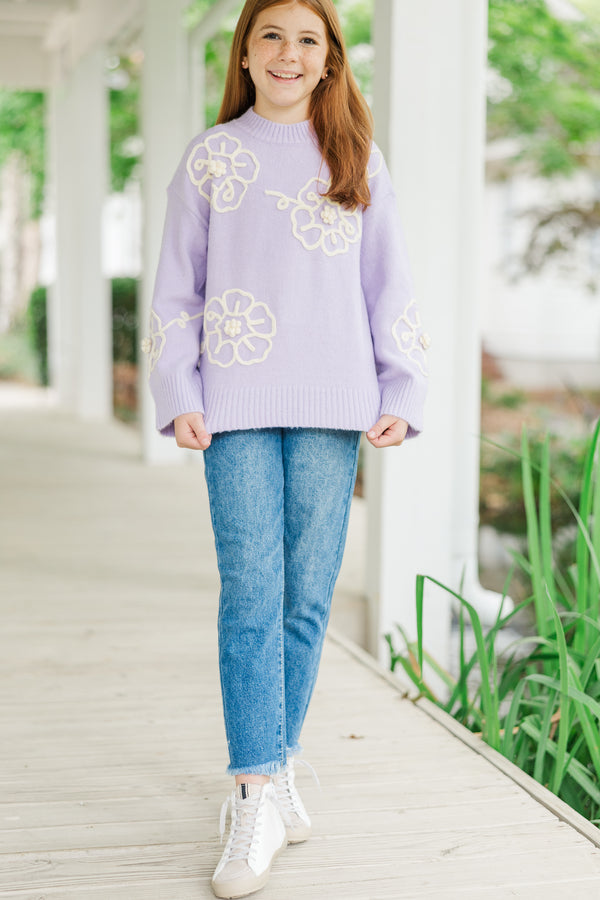 Girls: Keep You Close Lavender Purple Floral Sweater