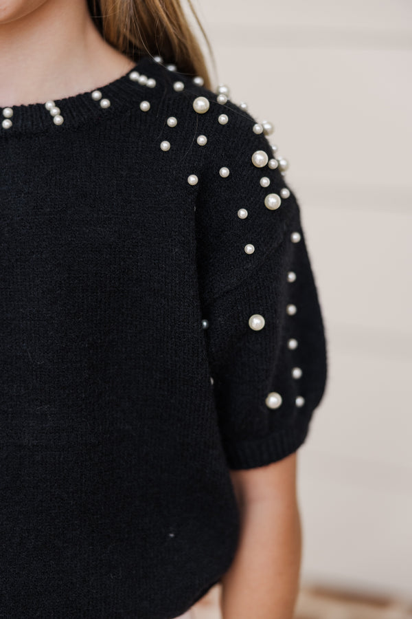 Girls: Tell Your Story Black Embellished Sweater