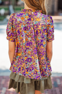 Girls: Make A Choice Purple Ditsy Floral Blouse