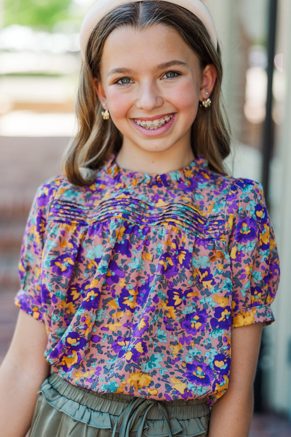 Girls: Make A Choice Purple Ditsy Floral Blouse