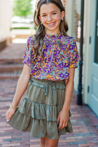 Girls: Make A Choice Purple Ditsy Floral Blouse