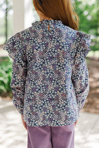 Girls: Just Be Joyful Purple Ditsy Floral L/S Blouse