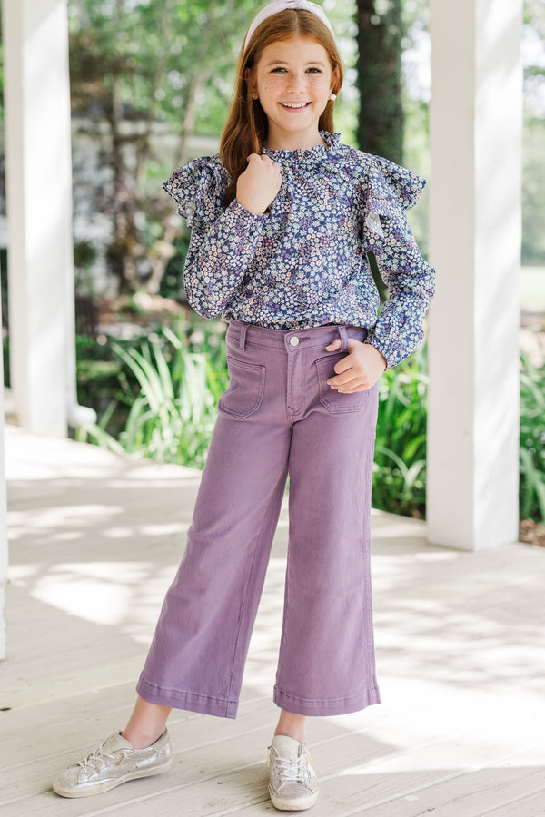 Girls: Just Be Joyful Purple Ditsy Floral L/S Blouse