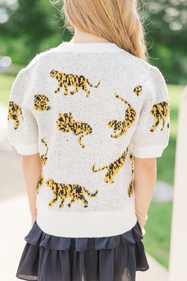 Girls: On The Prowl Ivory White Tiger Sweater