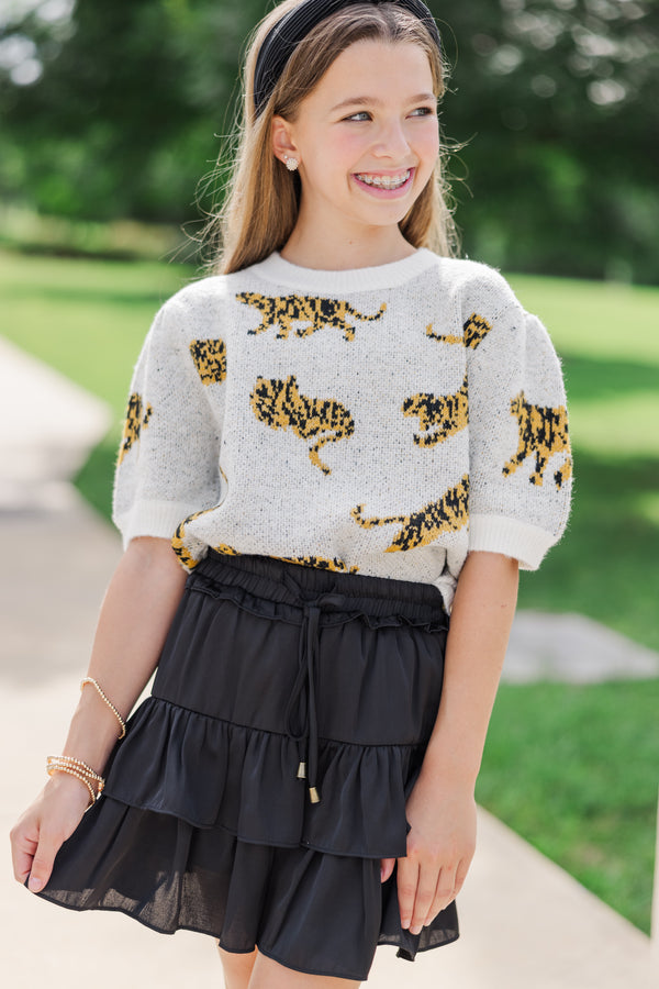 Girls: On The Prowl Ivory White Tiger Sweater