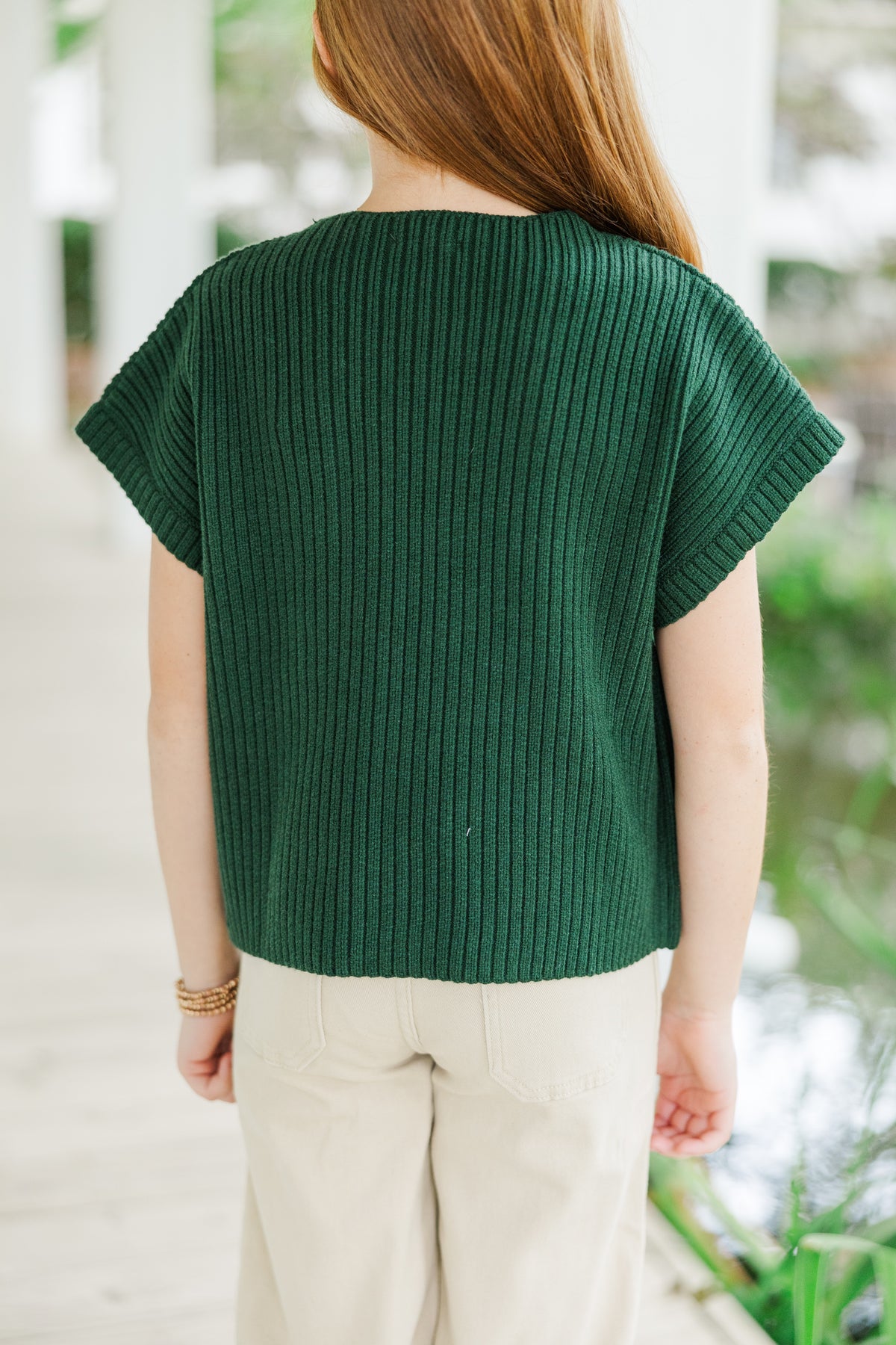 Girls: Open Your Mind Emerald Green Short Sleeve Sweater – Shop
