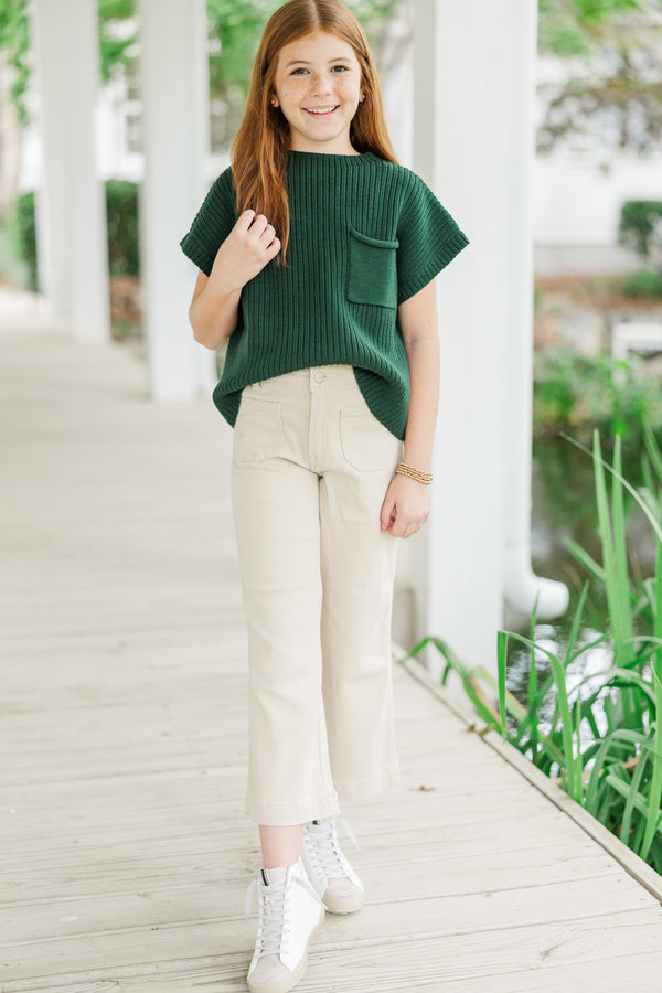 Girls: Open Your Mind Emerald Green Short Sleeve Sweater