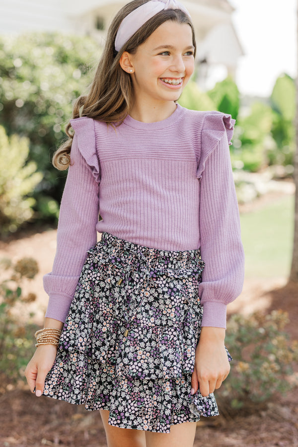 Girls: Reach Out Dusty Purple Ruffled Sweater