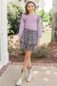 Girls: Reach Out Dusty Purple Ruffled Sweater