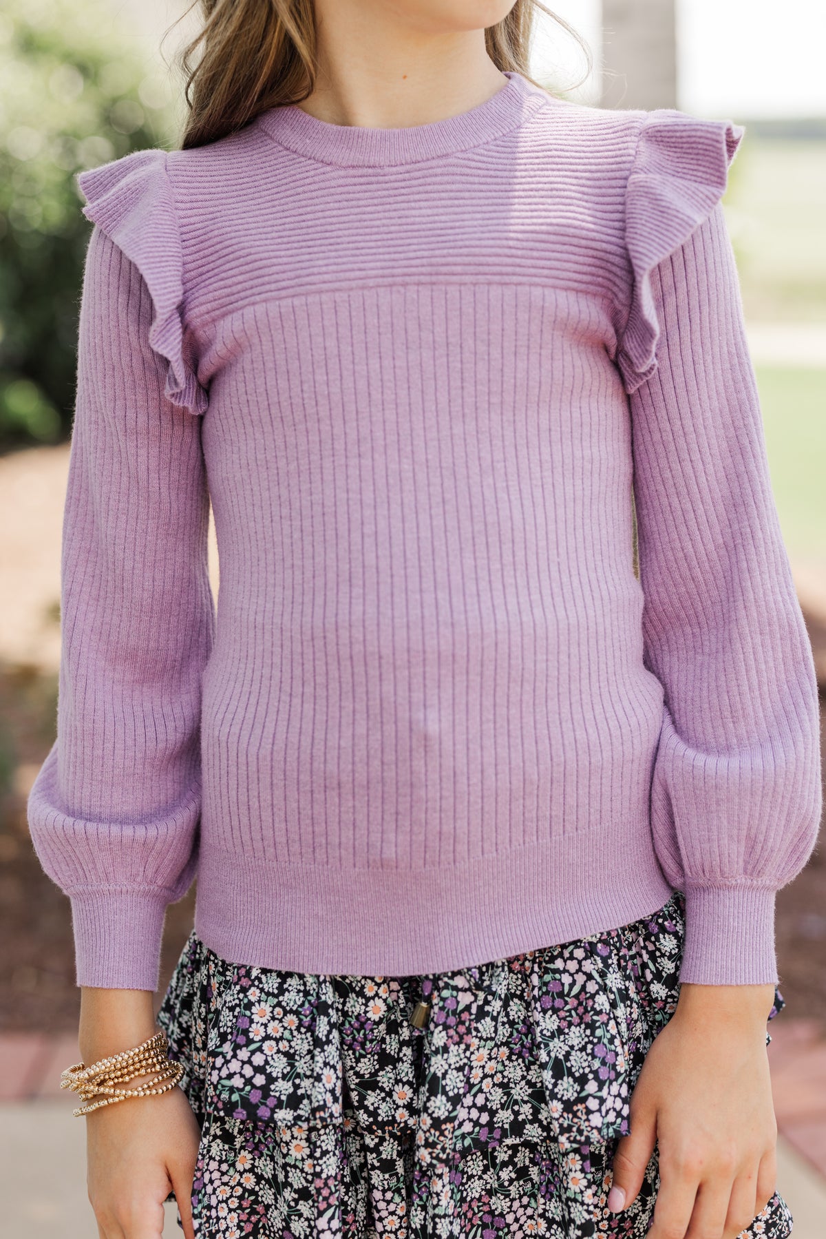 Sweaters With Ruffle Bottom Girls: Reach Out Dusty Purple Ruffled Sweater – Shop the Mint