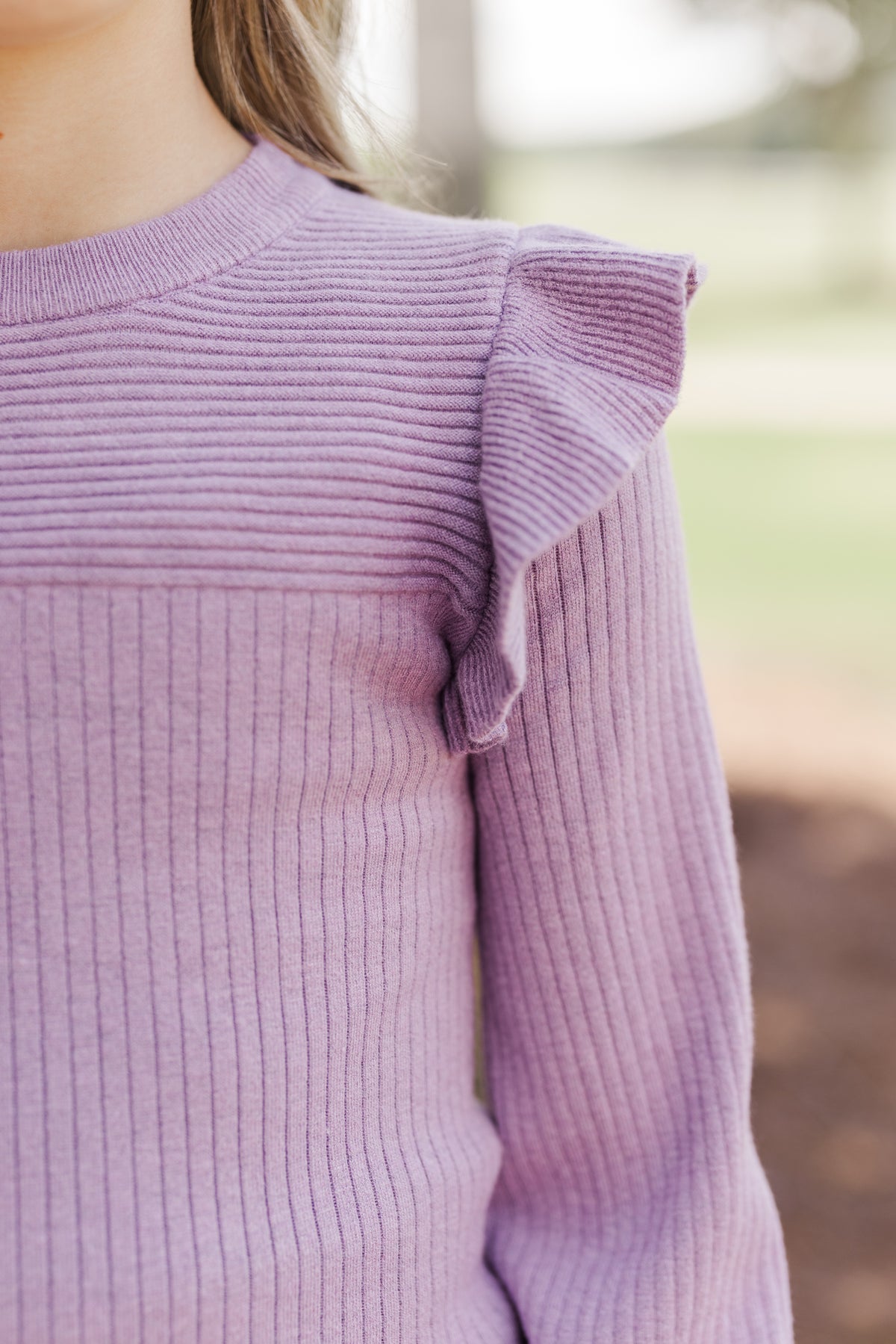Pruple Ruffland Girls: Reach Out Dusty Purple Ruffled Sweater – Shop the Mint