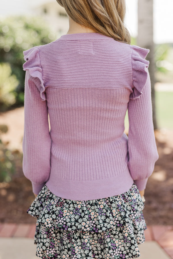 Girls: Reach Out Dusty Purple Ruffled Sweater