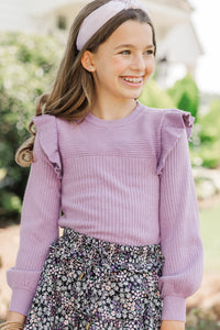 Girls: Reach Out Dusty Purple Ruffled Sweater