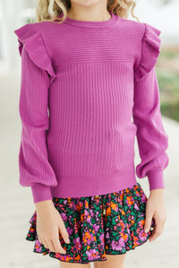 Girls: Reach Out Plum Purple Ruffled Sweater