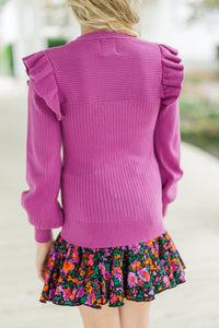 Girls: Reach Out Plum Purple Ruffled Sweater