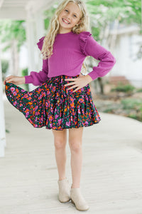 Girls: Reach Out Plum Purple Ruffled Sweater