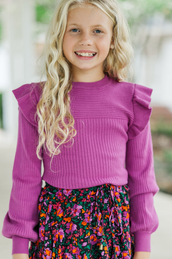 Pruple Ruffland Girls: Reach Out Plum Purple Ruffled Sweater – Shop the Mint