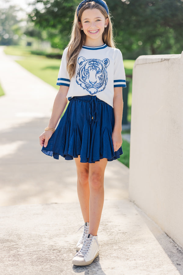 Girls: Stay In Character Navy Tiger Sweater