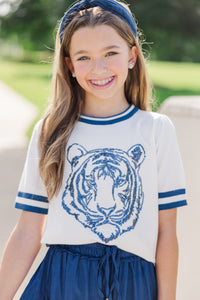 Girls: Stay In Character Navy Tiger Sweater