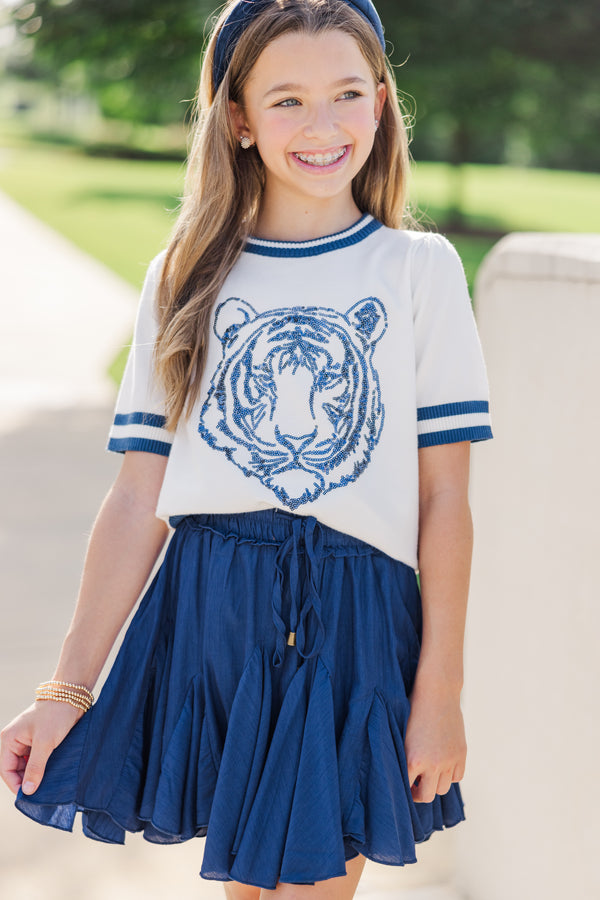 Girls: Stay In Character Navy Tiger Sweater