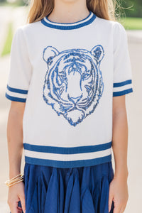 Girls: Stay In Character Navy Tiger Sweater