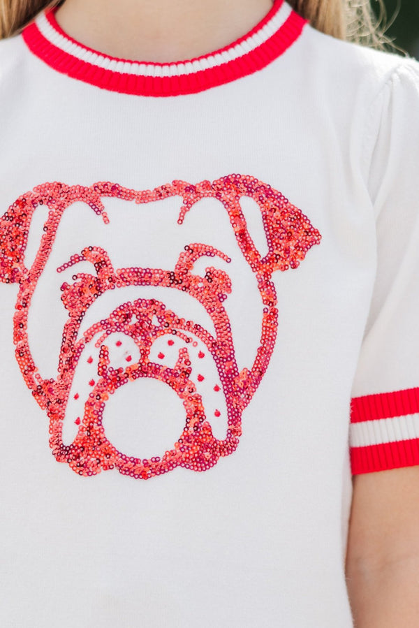 Girls: Stay In Character White/Red Bulldog Sweater