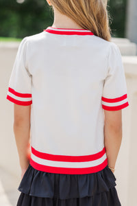 Girls: Stay In Character White/Red Bulldog Sweater