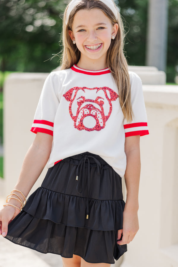 Girls: Stay In Character White/Red Bulldog Sweater