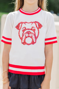 Girls: Stay In Character White/Red Bulldog Sweater