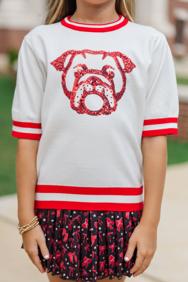 Girls: Stay In Character White/Red Bulldog Sweater