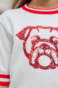 Girls: Stay In Character White/Red Bulldog Sweater