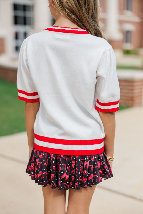 Girls: Stay In Character White/Red Bulldog Sweater