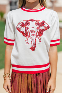 Girls: Stay In Character White/Red Elephant Sweater