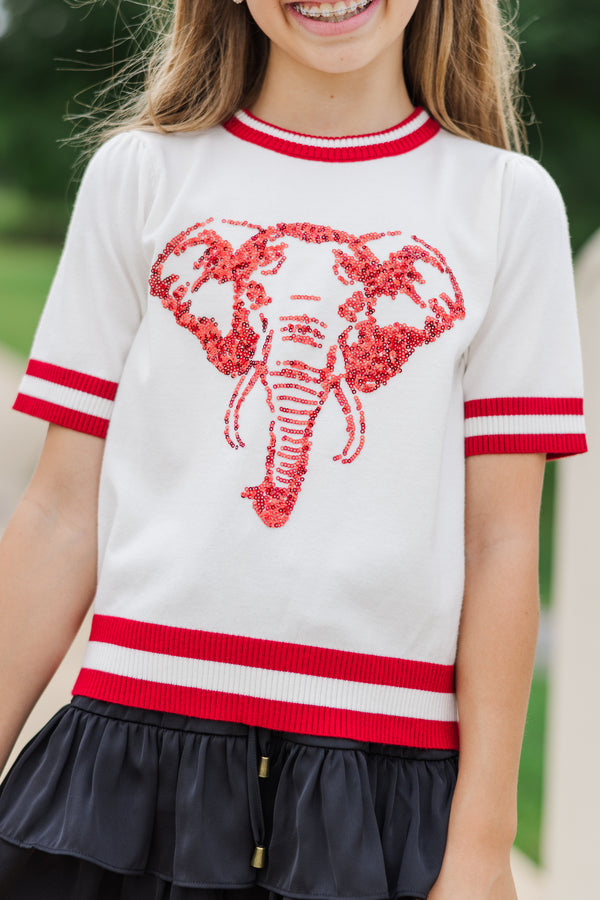 Girls: Stay In Character White/Red Elephant Sweater